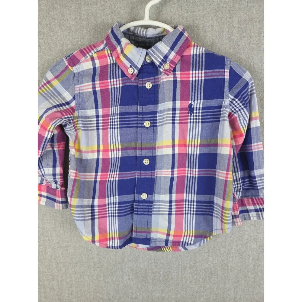 Ralph Lauren Toddler 18‎ Months Oxford Shirt Blue Pink Plaid Preppy Pony Logo